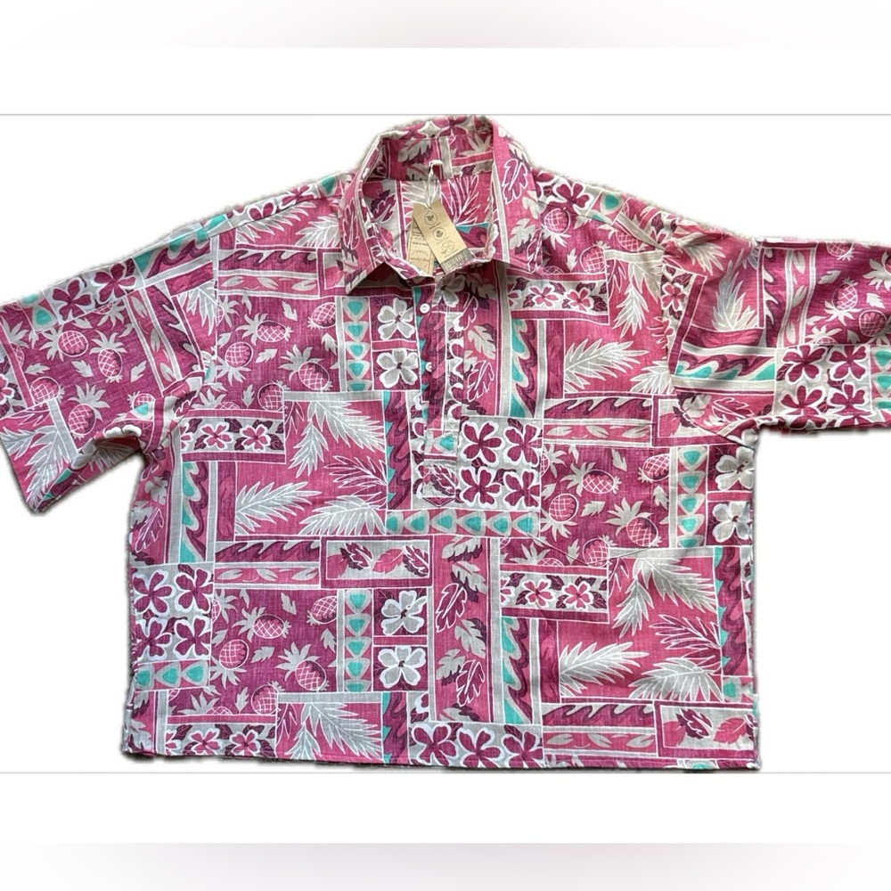 Cotton Tropical Boho Hawaiian Print Button Down Shirt | Floral Palm Island Style - Picture 6 of 10